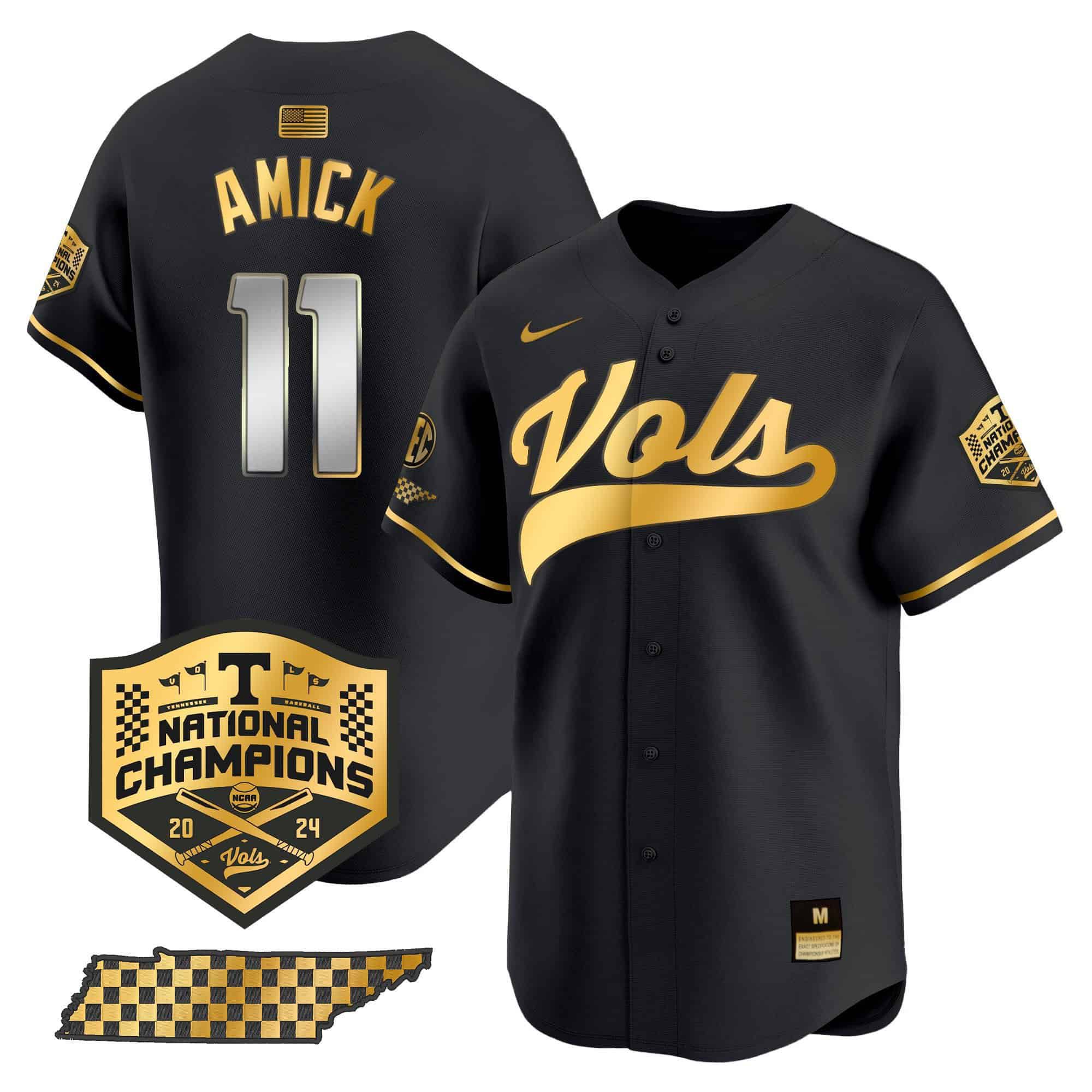 Men Tennessee Volunteers #11 Amick Black 2024 Nike Champions Vapor Premier Limited NCAA Jersey style 1